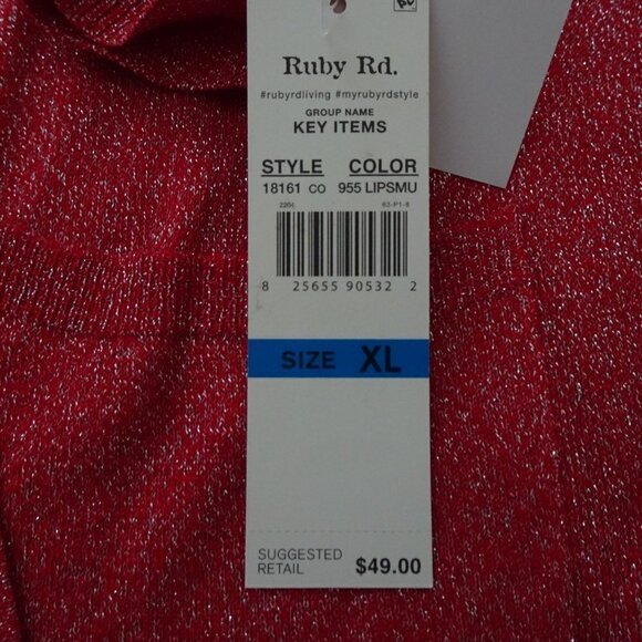 Ruby Rd Cardigan Sweater Women's Size XL Red Silver Sparkle Long Open Front - Picture 9 of 9